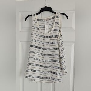 LOFT Women's White and Blue Striped Tank Top